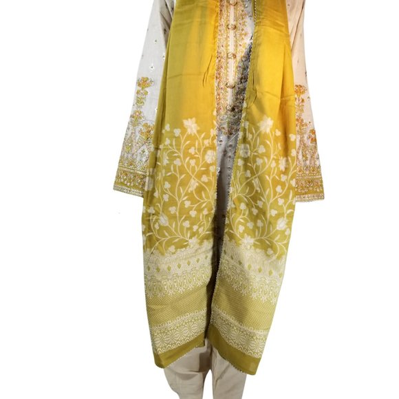 Large Pakistani Fancy Embroidered Jacquard Cotton Broshia Banarsi Shalwar Kameez - Picture 5 of 11